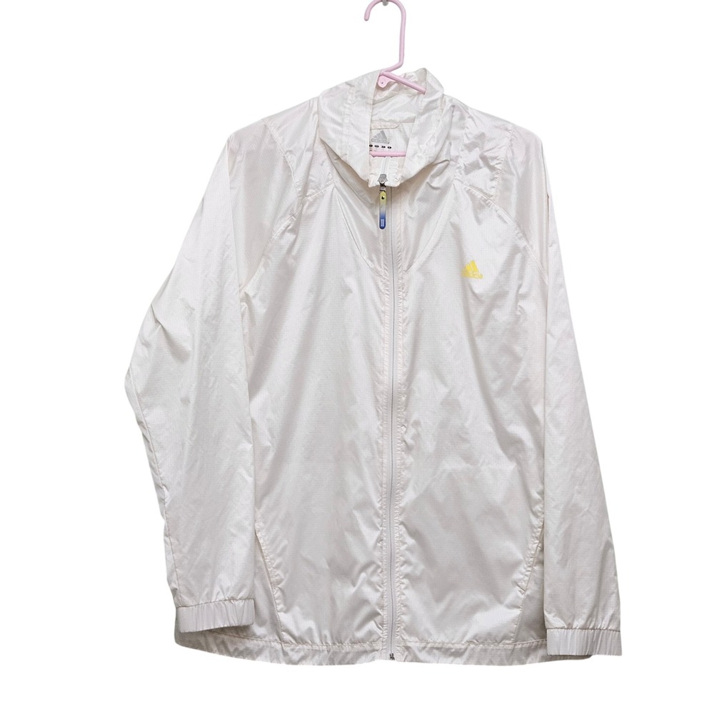 Adidas Windbreaker Jacket Women XL White Packable Ripstop Clima365 Full Zip Coat